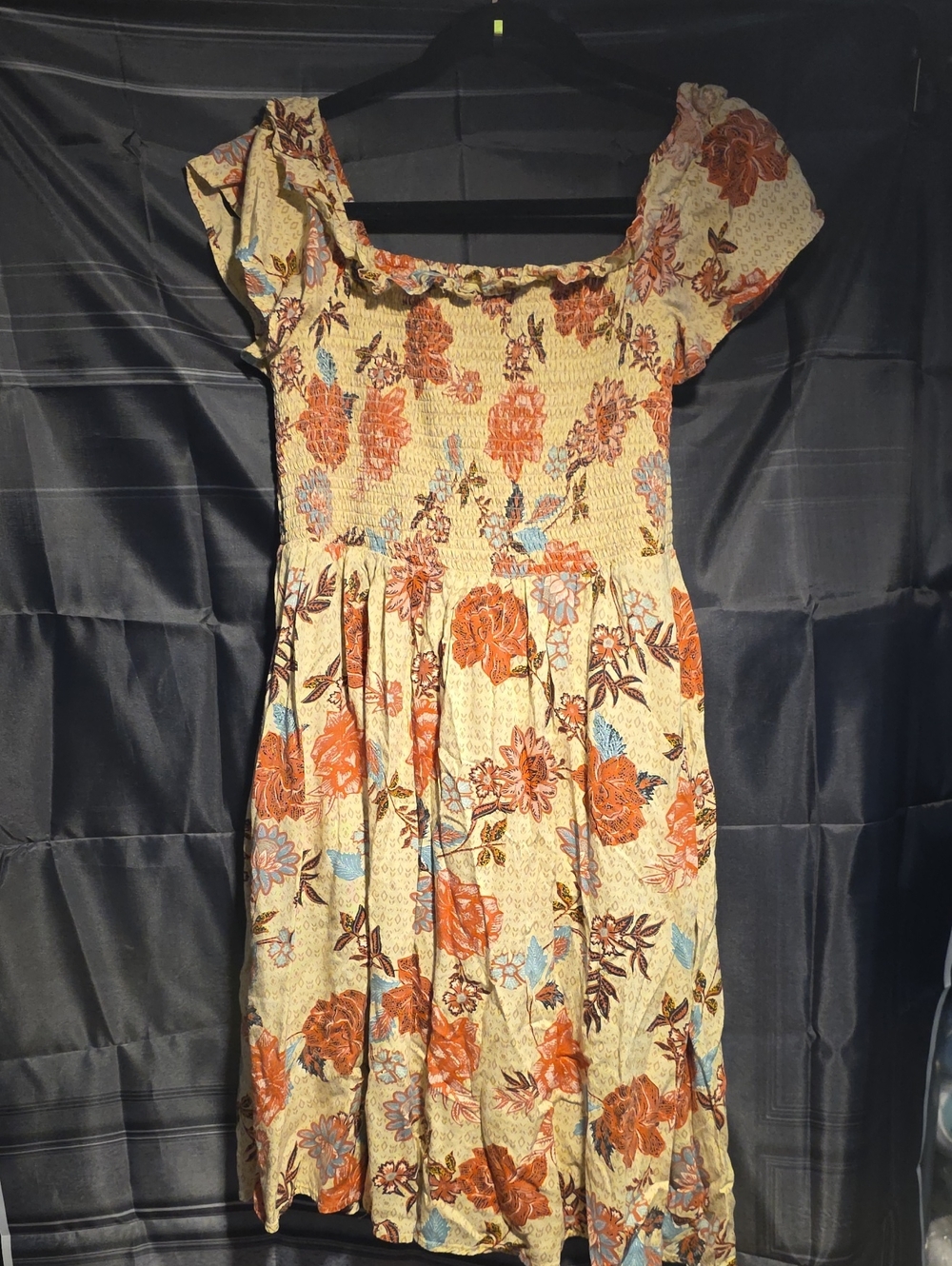 Maurices Cream Smocked Top with Floral-Trim Neckline